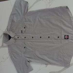 Dixon workforce short sleeve work shirt. White and brown, size large